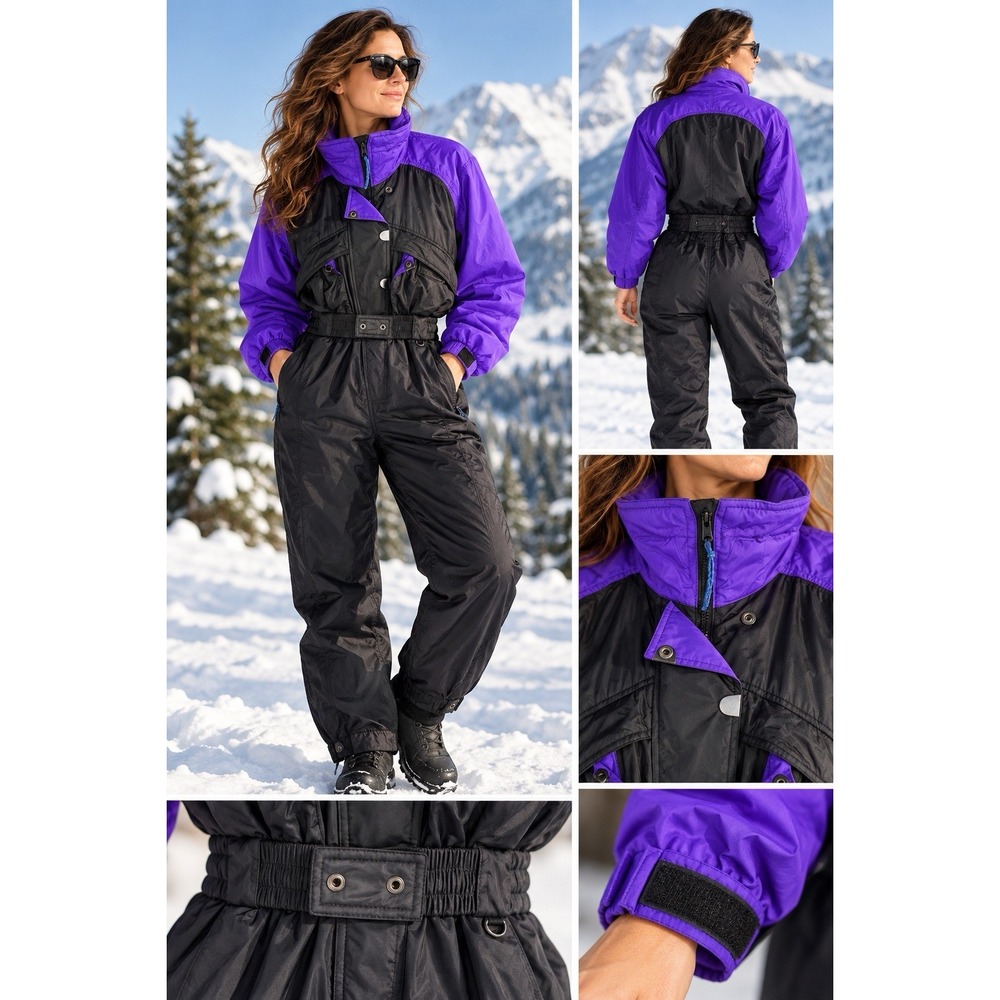 Vintage 90s REI Elements Women's Sz 10 Purple Black One Piece Ski Snow Suit